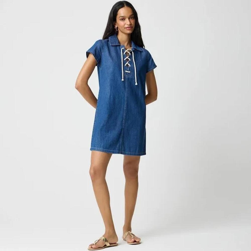 NWT! J.Crew Lace-up Denim Mini Dress Size 14